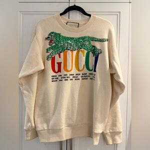 Gucci Cream Sweatshirt with Green Sequin Leopard